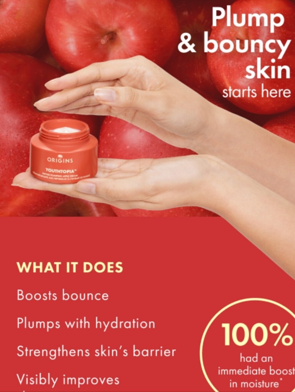 NIB Origins Youthtopia Peptide Plumping Apple Face Moisturizer 50ml A2